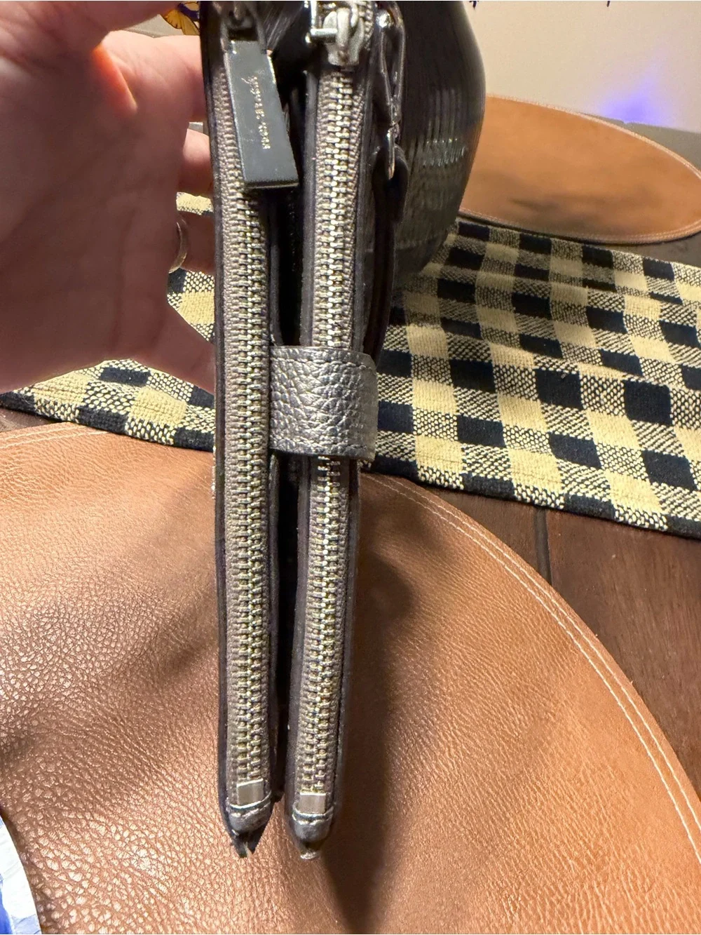 Michael Kors Metallic Pewter Pebbled Leather Wristlet